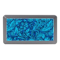 Blue Floral Pattern Texture, Floral Ornaments Texture Memory Card Reader (mini) by nateshop