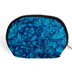 Blue Floral Pattern Texture, Floral Ornaments Texture Accessory Pouch (medium) by nateshop