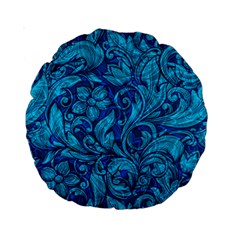 Blue Floral Pattern Texture, Floral Ornaments Texture Standard 15  Premium Round Cushions by nateshop