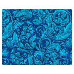 Blue Floral Pattern Texture, Floral Ornaments Texture Two Sides Premium Plush Fleece Blanket (medium) by nateshop