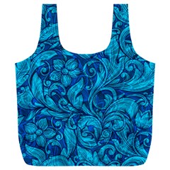 Blue Floral Pattern Texture, Floral Ornaments Texture Full Print Recycle Bag (xxl) by nateshop