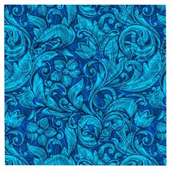 Blue Floral Pattern Texture, Floral Ornaments Texture Wooden Puzzle Square by nateshop