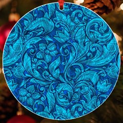 Blue Floral Pattern Texture, Floral Ornaments Texture Uv Print Acrylic Ornament Round by nateshop