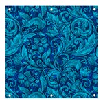 Blue Floral Pattern Texture, Floral Ornaments Texture Banner and Sign 4  x 4  Front