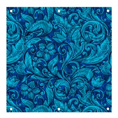 Blue Floral Pattern Texture, Floral Ornaments Texture Banner And Sign 4  X 4  by nateshop