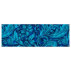 Blue Floral Pattern Texture, Floral Ornaments Texture Banner And Sign 12  X 4  by nateshop