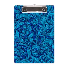 Blue Floral Pattern Texture, Floral Ornaments Texture A5 Acrylic Clipboard by nateshop