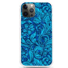 Blue Floral Pattern Texture, Floral Ornaments Texture Iphone 12 Pro Max Tpu Uv Print Case by nateshop