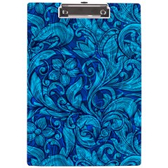 Blue Floral Pattern Texture, Floral Ornaments Texture A4 Acrylic Clipboard by nateshop