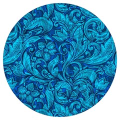 Blue Floral Pattern Texture, Floral Ornaments Texture Round Trivet by nateshop