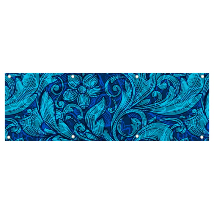 Blue Floral Pattern Texture, Floral Ornaments Texture Banner and Sign 9  x 3 