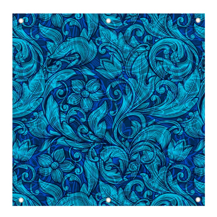 Blue Floral Pattern Texture, Floral Ornaments Texture Banner and Sign 4  x 4 