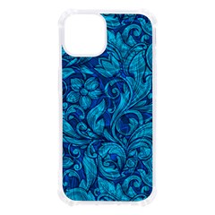 Blue Floral Pattern Texture, Floral Ornaments Texture Iphone 13 Tpu Uv Print Case by nateshop