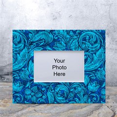 Blue Floral Pattern Texture, Floral Ornaments Texture White Tabletop Photo Frame 4 x6  by nateshop