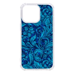 Blue Floral Pattern Texture, Floral Ornaments Texture Iphone 13 Pro Tpu Uv Print Case