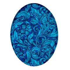 Blue Floral Pattern Texture, Floral Ornaments Texture Oval Glass Fridge Magnet (4 Pack) by nateshop