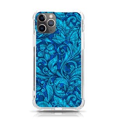 Blue Floral Pattern Texture, Floral Ornaments Texture Iphone 11 Pro 5 8 Inch Tpu Uv Print Case by nateshop