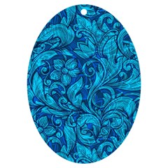 Blue Floral Pattern Texture, Floral Ornaments Texture Uv Print Acrylic Ornament Oval by nateshop