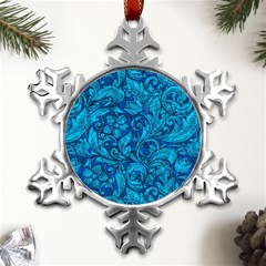 Blue Floral Pattern Texture, Floral Ornaments Texture Metal Small Snowflake Ornament by nateshop