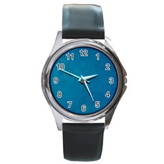 Blue Stone Texture Grunge, Stone Backgrounds Round Metal Watch by nateshop