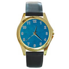 Blue Stone Texture Grunge, Stone Backgrounds Round Gold Metal Watch by nateshop