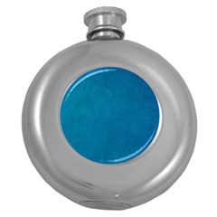 Blue Stone Texture Grunge, Stone Backgrounds Round Hip Flask (5 Oz) by nateshop