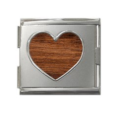 Brown Wooden Texture Mega Link Heart Italian Charm (18mm) by nateshop