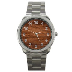 Brown Wooden Texture Sport Metal Watch