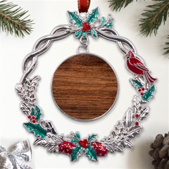 Brown Wooden Texture Metal X mas Wreath Holly Leaf Ornament by nateshop