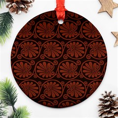 Brown Floral Pattern Floral Greek Ornaments Ornament (round) by nateshop