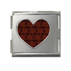 Brown Floral Pattern Floral Greek Ornaments Mega Link Heart Italian Charm (18mm) by nateshop