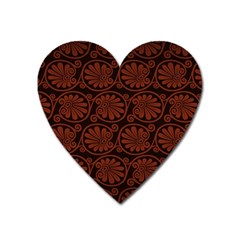 Brown Floral Pattern Floral Greek Ornaments Heart Magnet by nateshop