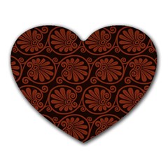 Brown Floral Pattern Floral Greek Ornaments Heart Mousepad