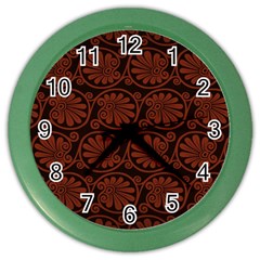 Brown Floral Pattern Floral Greek Ornaments Color Wall Clock by nateshop