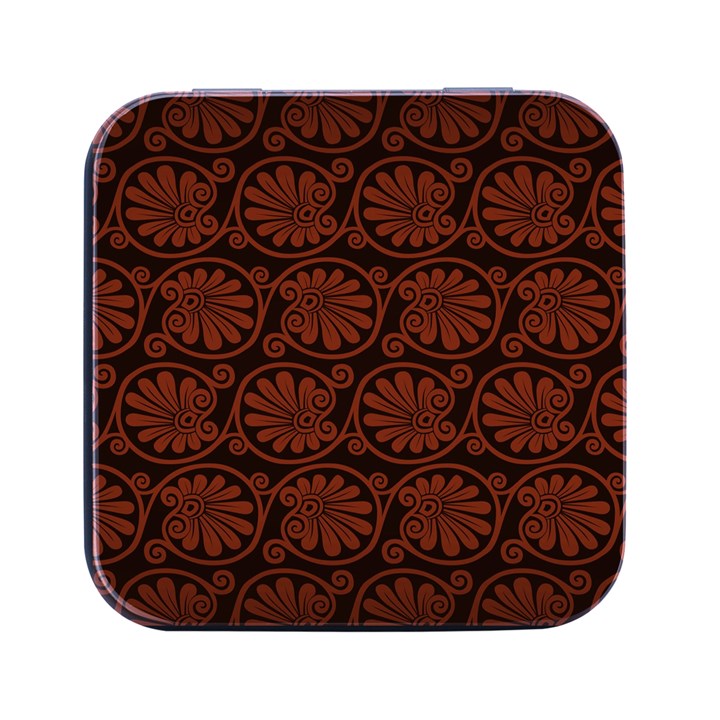 Brown Floral Pattern Floral Greek Ornaments Square Metal Box (Black)