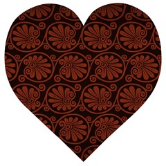 Brown Floral Pattern Floral Greek Ornaments Wooden Puzzle Heart by nateshop