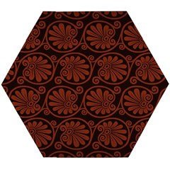 Brown Floral Pattern Floral Greek Ornaments Wooden Puzzle Hexagon by nateshop