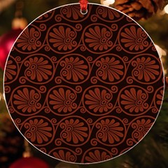 Brown Floral Pattern Floral Greek Ornaments Uv Print Acrylic Ornament Round by nateshop