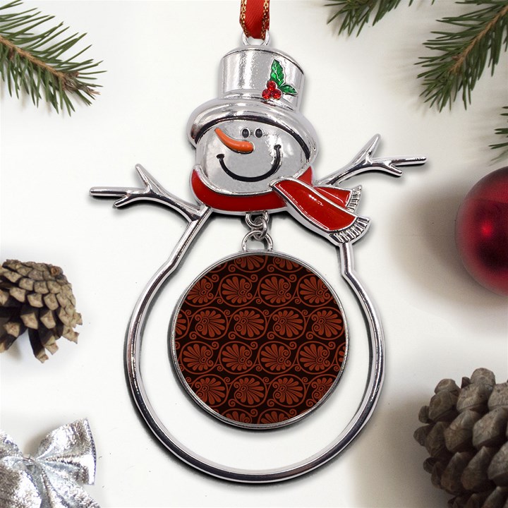 Brown Floral Pattern Floral Greek Ornaments Metal Snowman Ornament