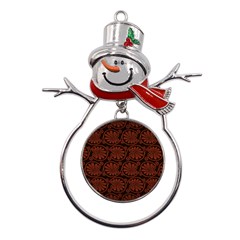 Brown Floral Pattern Floral Greek Ornaments Metal Snowman Ornament by nateshop