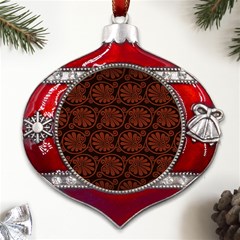 Brown Floral Pattern Floral Greek Ornaments Metal Snowflake And Bell Red Ornament by nateshop