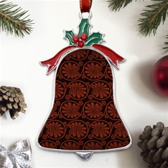 Brown Floral Pattern Floral Greek Ornaments Metal Holly Leaf Bell Ornament by nateshop