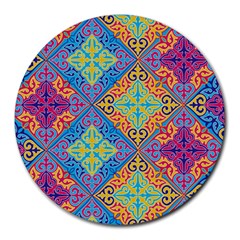 Colorful Floral Ornament, Floral Patterns Round Mousepad by nateshop