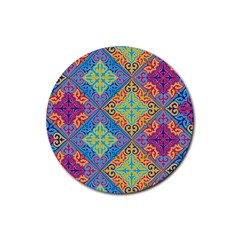 Colorful Floral Ornament, Floral Patterns Rubber Coaster (round) by nateshop