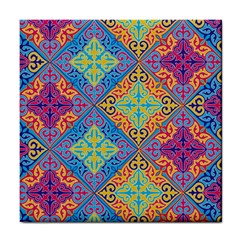 Colorful Floral Ornament, Floral Patterns Tile Coaster by nateshop