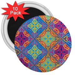 Colorful Floral Ornament, Floral Patterns 3  Magnets (10 Pack)  by nateshop