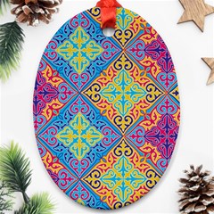 Colorful Floral Ornament, Floral Patterns Ornament (oval) by nateshop