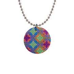 Colorful Floral Ornament, Floral Patterns 1  Button Necklace