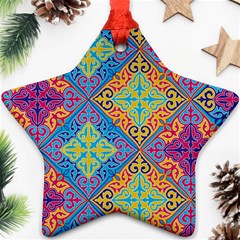 Colorful Floral Ornament, Floral Patterns Star Ornament (two Sides) by nateshop