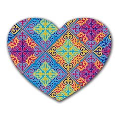 Colorful Floral Ornament, Floral Patterns Heart Mousepad by nateshop